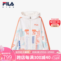 FILA斐乐儿童童装运动上衣2024春新款中大童女童休闲连帽梭织外套 满印一-ZA 1