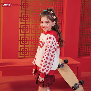 Levi's 李维斯童装女童连帽卫衣2024春秋保暖儿童上衣 糖果白 110/56