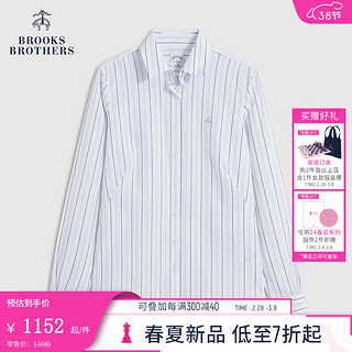 布克兄弟（BrooksBrothers）女士24早春棉质免烫宽距领竖条纹长袖衬衫 B465-淡蓝色 8