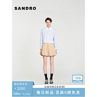 SANDRO2024早春女装撞色衣领条纹图案钻饰衬衫上衣SFPCM01126 40/天蓝色 3