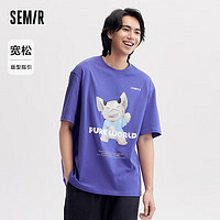 森马（Semir）锂牙兽联名短袖T恤男2024夏季宽松纯棉上衣潮流印花 紫罗兰70315 160/80A/XS