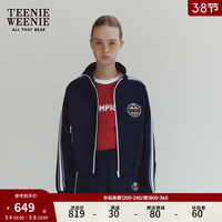 Teenie Weenie小熊女装2024新款春装休闲织带立领拉链卫衣开衫外套 藏青色 1