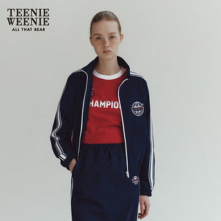 Teenie Weenie小熊女装2024春装休闲织带立领拉链卫衣开衫外套 藏青色 155/XS