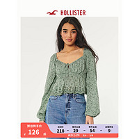 HOLLISTER24春夏宽松碎花气球袖长袖上衣衬衫 女 355788-1 薄荷绿色碎花 XL