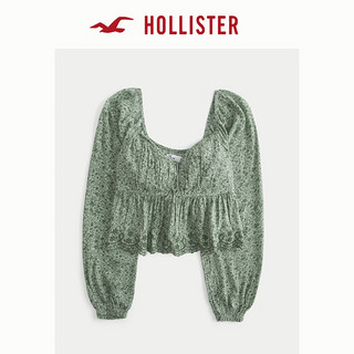 HOLLISTER24春夏宽松碎花气球袖长袖上衣衬衫 女 355788-1 薄荷绿色碎花 XXL