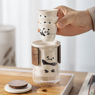 摩登主妇 mototo熊猫旅行茶具便携随身陶瓷功夫茶具套装户外随行快客杯 摩陀陀竹木盖快客杯（一壶三盖）