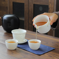 智典 ZHIDIAN 羊脂玉白瓷旅行茶具套装便携式包户外一壶二三杯快客杯过滤茶壶 羊脂玉快客一壶二杯-祥云