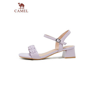 骆驼（CAMEL）夏季法式织一字带高跟鞋露趾粗跟时装凉鞋 L23M007131紫色 39