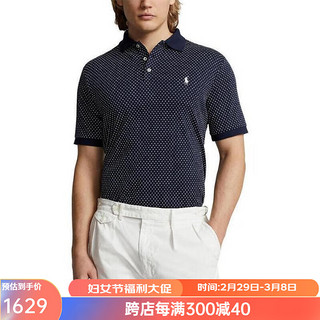 拉夫劳伦（POLO RALPH LAUREN）男士POLO衫夏装百搭男装经典款圆点印花柔软棉质短袖20429502 Preppy Dot/Refined Navy