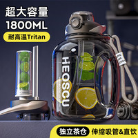 恩尔美(nRMEi)运动水壶大容量夏Tritan男茶水分离顿墩大肚便携吨桶吨水杯子 黑色1.8L【直饮+吸管+茶仓】