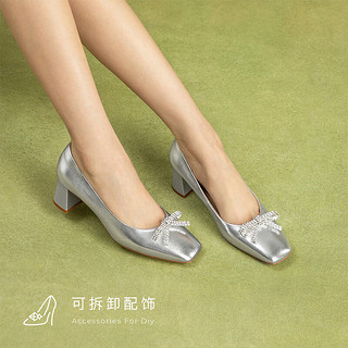 7or9 银珠糖5.0 高跟鞋女5cm夏季方头粗跟玛丽珍鞋法式空气棉单鞋女 银珠糖5.0 37