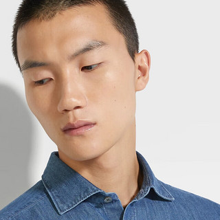 杰尼亚（Zegna）【】春季蓝色石洗棉及亚麻丹宁布衬衫UDX12A7-SRF6-192-XXL 42/L