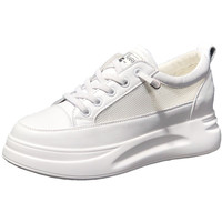 真皮小白鞋女2024薄款透气网面鞋百搭厚底松糕夏季内增高女鞋 黑色5CM【CC620加绒】 34