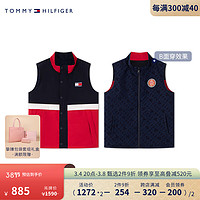 TOMMY HILFIGER【龙年系列】 24早春童装男双面穿刺绣立领马甲TH2412074 藏青印花/红黑拼接654 S/140cm