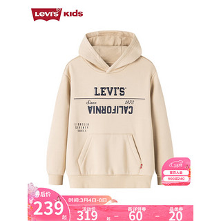 Levi's 李维斯童装男童连帽加绒卫衣摇粒绒保暖儿童上衣 浅卡其色 110/56