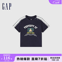 Gap男幼童2024春季纯棉小熊logo撞色短袖T恤儿童装上衣890272 海军蓝 100cm(2-3岁)偏小，选大一码