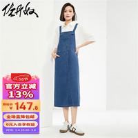 佐丹奴牛仔背带裙女纯棉减龄时髦多口袋吊带连衣裙女13464212 76中蓝 M