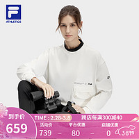 FILA 斐乐女子套头卫衣2024春简约宽松户外运动针织上衣 云白色-WT 155/76A/XS