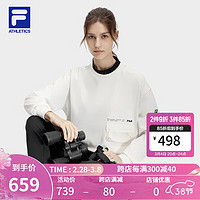 FILA 斐乐女子套头卫衣2024春简约宽松户外运动针织上衣 云白色-WT 170/88A/L