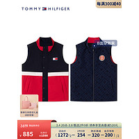 TOMMY HILFIGER 24早春童装男双面穿刺绣立领马甲TH2412074 藏青印花/红黑拼接654 M/150cm