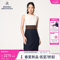 布克兄弟（BrooksBrothers）【同款】女士24早春亚麻撞色无袖圆领连衣裙 B475-蓝白棕撞色 0