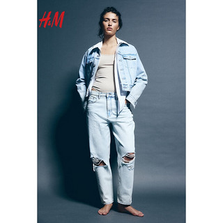 H&M女装2024春季CleanFit简约质感高腰及踝通勤牛仔裤1173609 浅牛仔蓝 160/72A