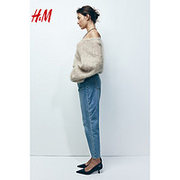 H&M女装2024春季CleanFit简约质感高腰及踝通勤牛仔裤1173609 浅牛仔蓝 170/88A