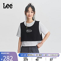 李 Lee24春季新品舒适版黑色女假两件篮球风短款短袖T恤LWT0082194LE 黑色