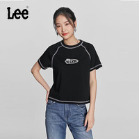 李 Lee24春季新品舒适版短款圆领插肩袖女短袖T恤休闲潮LWT0082354LE 黑色 L