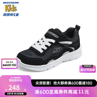 Skechers斯凯奇童鞋2024春男童网面透气运动鞋舒适轻便休闲鞋405283L 黑色/白色/BKW 32