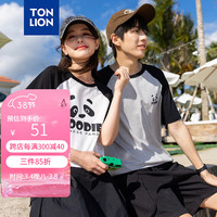 唐狮 TONLION2024夏季新款情侣撞色插肩袖熊猫图案卡通休闲短袖T恤