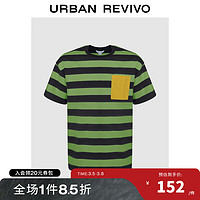 UR2024春季男装时尚条纹撞色口袋棉质圆领短袖T恤UMV440030 绿色条纹 S