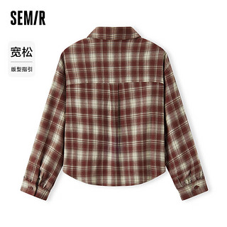 森马（Semir）长袖衬衫女宽松格纹衬衣短背心2024夏季两件 红色调00366 150/76A/XS