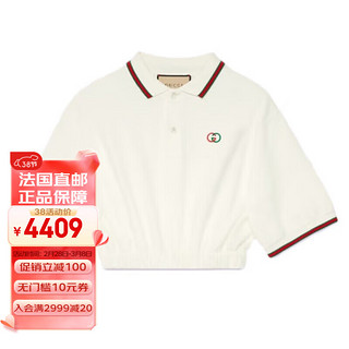 古驰（GUCCI）女白色松紧腰棉质短袖Polo衫 白色 L