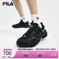 FILA 斐乐男鞋老爹鞋复古运动鞋2024夏季猫爪鞋5代休闲鞋 黑-BK 45