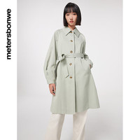美特斯邦威夹克女2024春季新基本棉质宽松中长款风衣上衣外套 实样绿 S