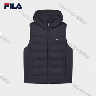 斐乐（FILA）男士羽绒马甲2023冬简约时尚基础保暖连帽上衣 传奇蓝-NV 180_100A_XL