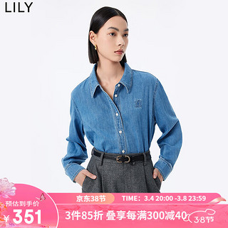 LILY2023冬女装全棉宽松垂坠感通勤款休闲牛仔衬衫叠穿女 419牛仔蓝 M