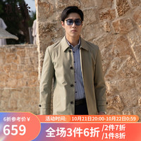 雅戈尔（YOUNGOR）风衣男翻领单风衣锦纶耐穿舒适透气男士上衣外套 卡其 175/96A