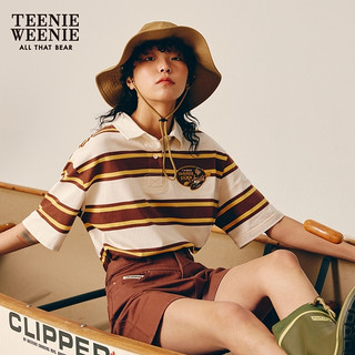 Teenie Weenie小熊POLO衫女夏季韩版气质时尚多色粗条纹T恤打底衫