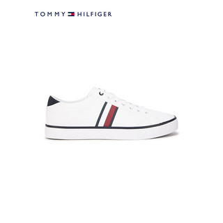 TOMMY HILFIGER 24春季男装复古拼色条纹百搭小白鞋帆布鞋FM0FM04946 白色YBS 41