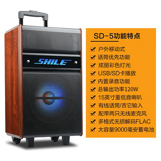 狮乐 （SHILE） 狮乐广场舞音响户外蓝牙便携式木质拉杆音箱 大功率移动插卡播放器 SD-5 15英寸拉杆音箱