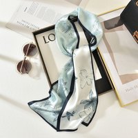 春秋时尚百搭桑蚕丝丝巾女双层真丝围巾细窄长条领巾飘带礼盒装