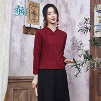 布符旗袍上衣女复古长袖手工钉珠旗袍领舒适时尚气质 朱樱 S