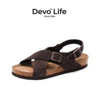 移动端、京东百亿补贴：Devo Life 软木凉鞋女时尚休闲平底搭扣罗马复古日系凉拖56111