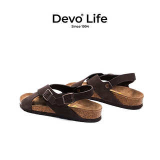 Devo Life的沃软木凉鞋女时尚休闲平底搭扣罗马复古日系凉拖56111 深棕反绒皮 39