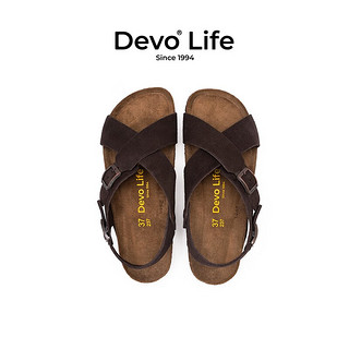 Devo 的沃 Life的沃软木凉鞋 罗马复古凉拖56111 深棕反绒皮