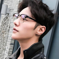 帕尼曼复古防蓝光眼镜男女防辐射平光无度数大框圆脸显瘦方形眉线框护目 黑框银边