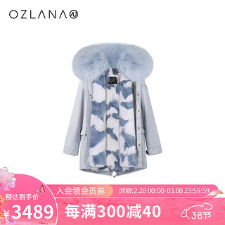 ozlana秋冬皮草派克服内胆可拆卸狐狸毛外套女时尚年轻款 AU222048 雾霾蓝+雾霾蓝大理石 L