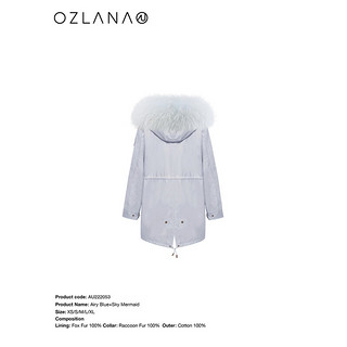 ozlana秋冬皮草派克服内胆可拆卸狐狸毛外套女时尚年轻款 AU222053 雾霾蓝+天空美人鱼 XL